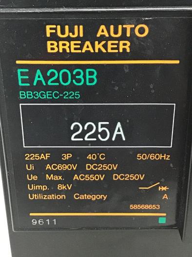 Used FUJI ELECTRIC 225 Amp Circuit Breaker EA203B-225 USED