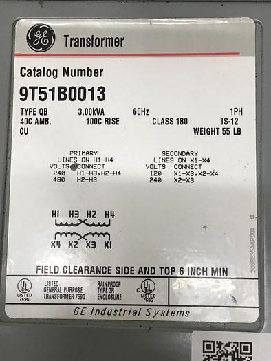 Used GE 9T51B0013 Transformer Used #145347