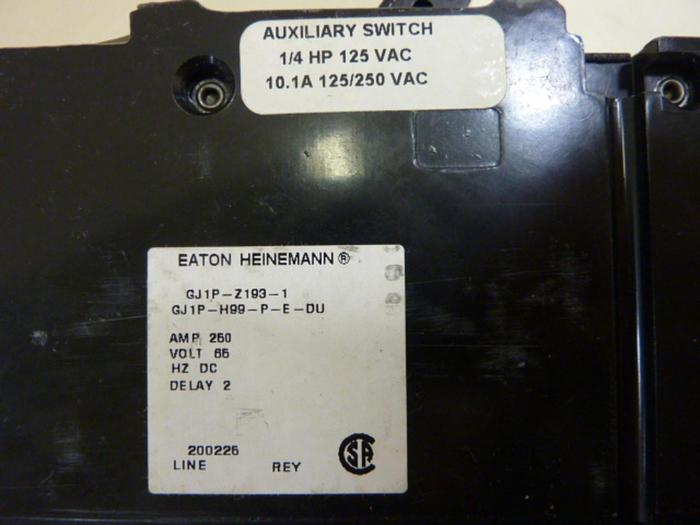 Used EATON CORPORATION 250 Amp Circuit Breaker GJ1P-Z193-1 #53104