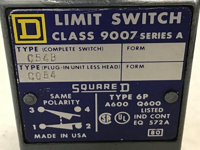 Used SQUARE D Limit Switch 9007-C54B #121680