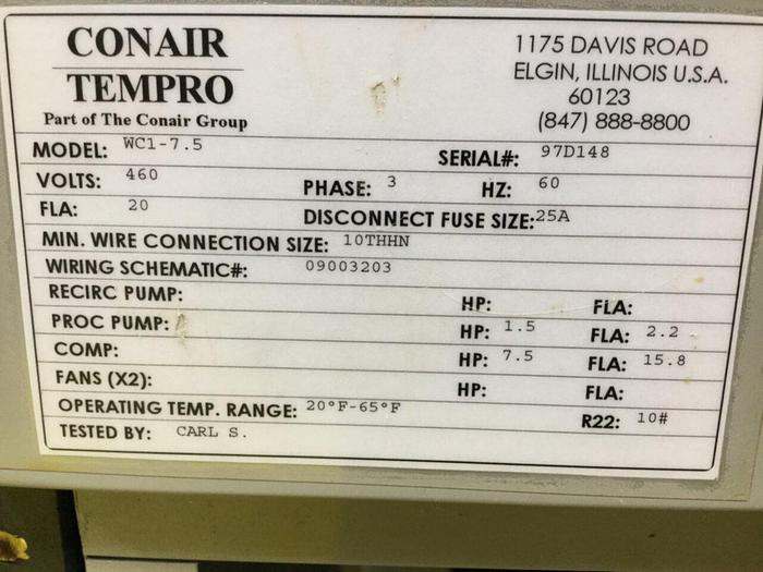 Used CONAIR 7.5 Ton Water Cooled Chiller WC1-7.5 USED