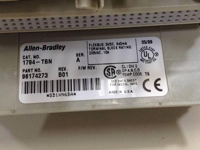 Used ALLEN BRADLEY Terminal Base 1794-TBN SER A #72025
