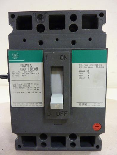 Used GENERAL ELECTRIC 10 Amp Circuit Breaker TED134010 #60356