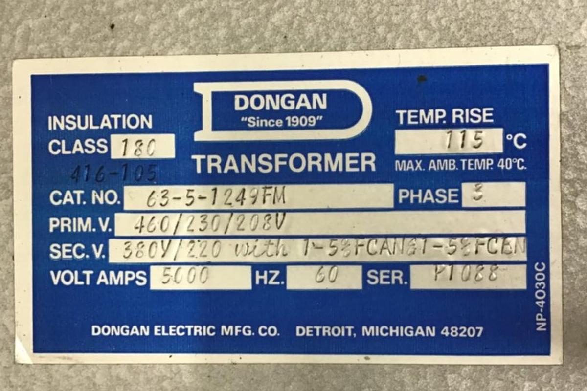Used DONGAN 5 kW Transformer 63-5-1249FM USED