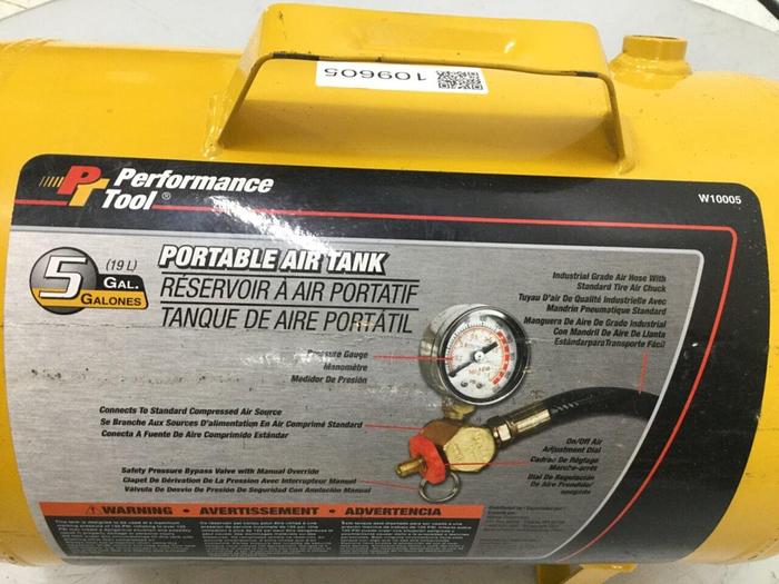 Used PERFORMANCE TOOL Portable Air Tank 5 Gallon W10005 #109605