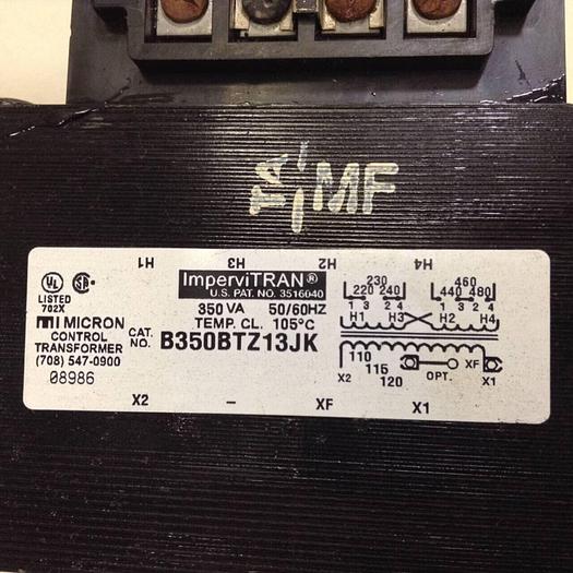 Used IMPERVITRAN 0.35 kVA Control Transformer B350BTZ13JK #80484