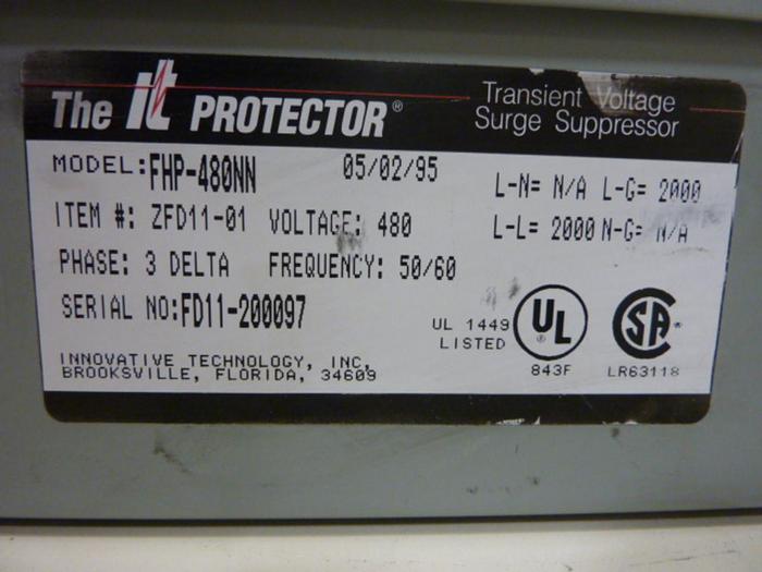 Used INNOVATIVE TECHNOLOGY INC Surge Suppressor FHP-480NN #61919