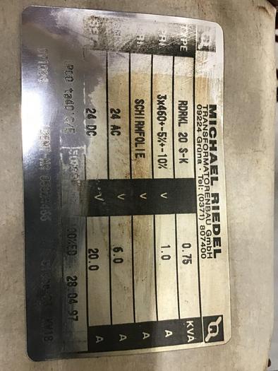 Used MICHAEL RIEDEL 0.75 kVA Transformer RDRKL 20 S-K #130138