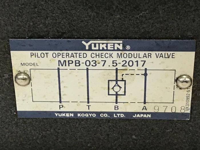 Used YUKEN Pilot Operated Check Valve MPB-03-7.5-2017 USED