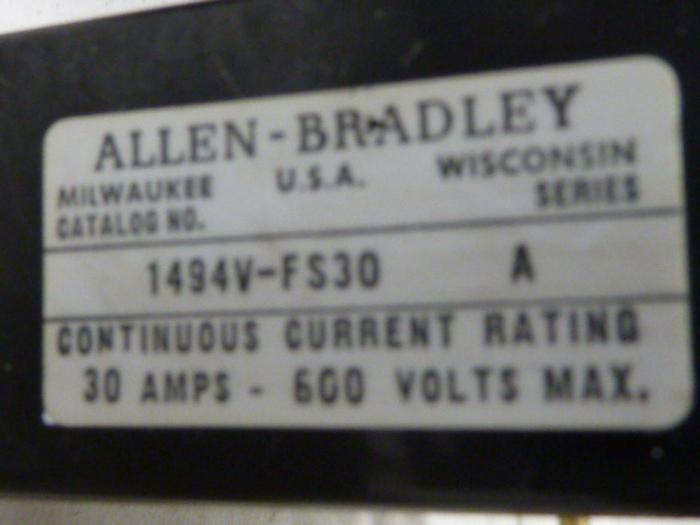 Used ALLEN BRADLEY 30 Amp Disconnect Switch 1494V-DS30 SER A #57415