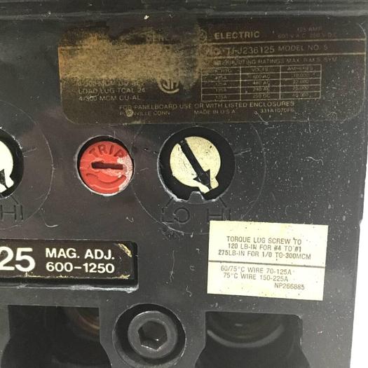 Used GENERAL ELECTRIC / GE 125 Amp Circuit Breaker TFJ236125 Used