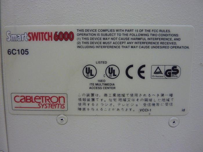 Used CABLETRON Smart Switch 6000 Chassis 6C105 #57013