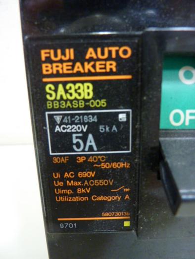 Used FUJI ELECTRIC 5 Amp Circuit Breaker SA33B-5 #60788