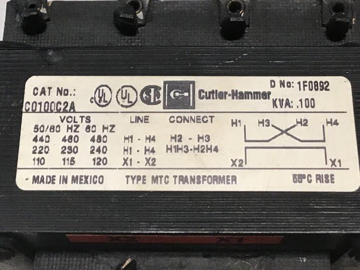 Used CUTLER HAMMER 0.100 kVA Transformer C0100C2A #129980