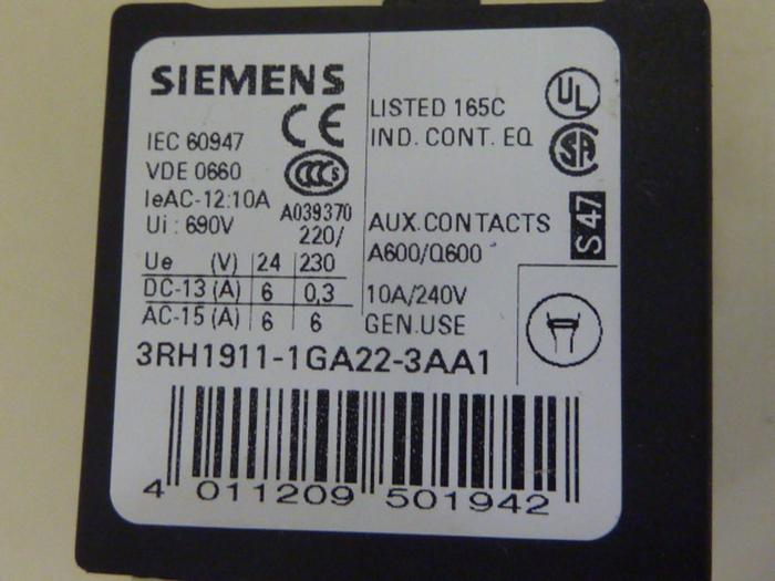 Used SIEMENS Auxiliary Contact Block 3RH1911-1GA22-3AA1 #63675