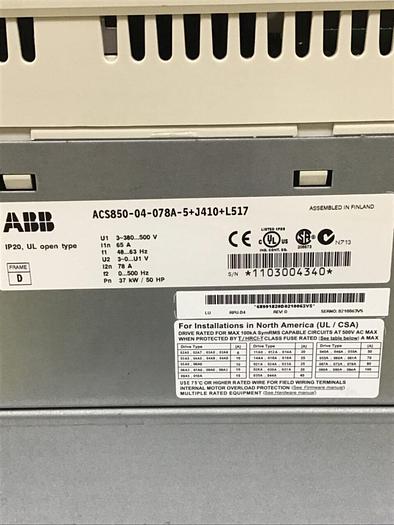 Used ABB Commercial Module Drive ACS850-04-078A-5+J410+L517 USED
