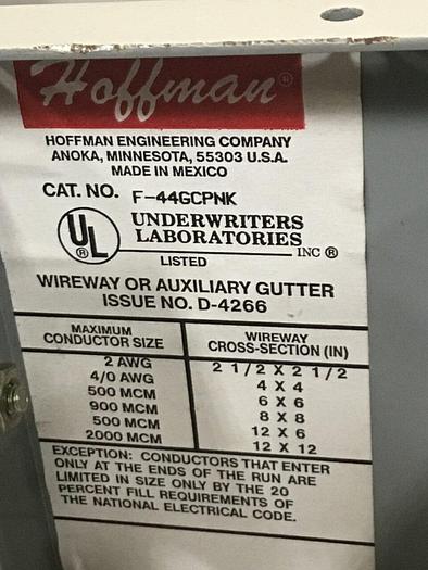 Used HOFFMAN Wireway Gutter F-44GCPNK #128084