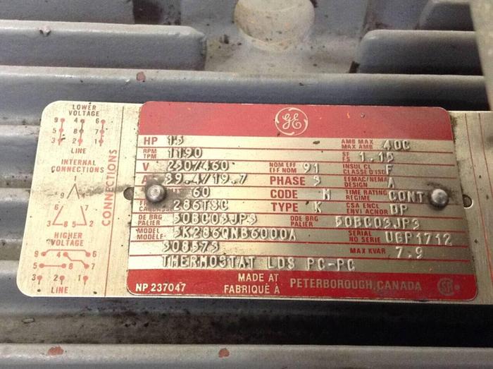 Used GENERAL ELECTRIC 15 HP Motor 5K286QNB6000A Used