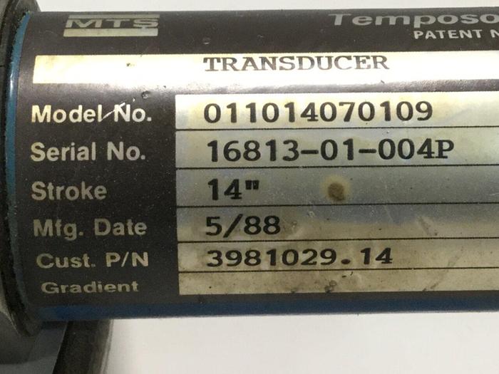 Used MTS Transducer 011014070109 #109957