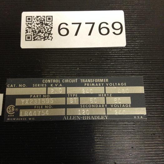 Used ALLEN BRADLEY 2.0 kVA Transformer YX231595 #67769