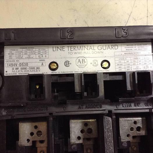 Used ALLEN BRADLEY 30 Amp Disconnect Switch 1494V-DS30 SER A #89411