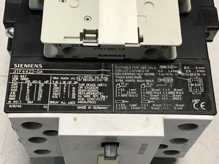 Used SIEMENS Contactor 3TF4422-0A #124153