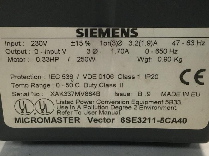 Used SIEMENS Drive 6SE3 211-5CA40 #101961