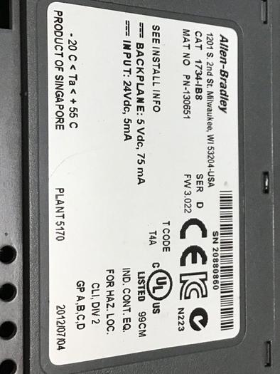 Used ALLEN BRADLEY Input Module 1734-IB8 SER D #133704