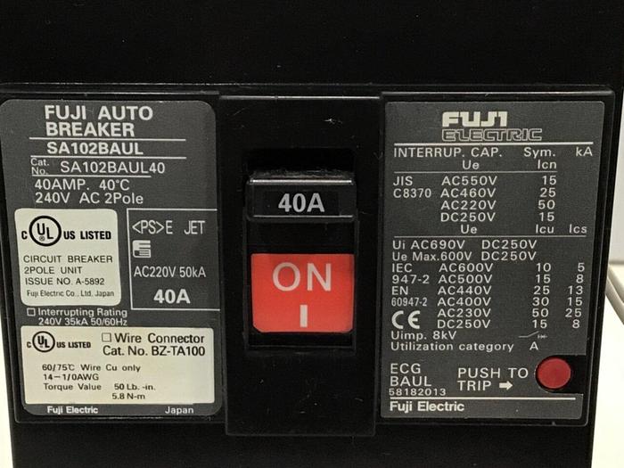 Used FUJI ELECTRIC 40 Amp Circuit Breaker SA102BAUL40 #104503