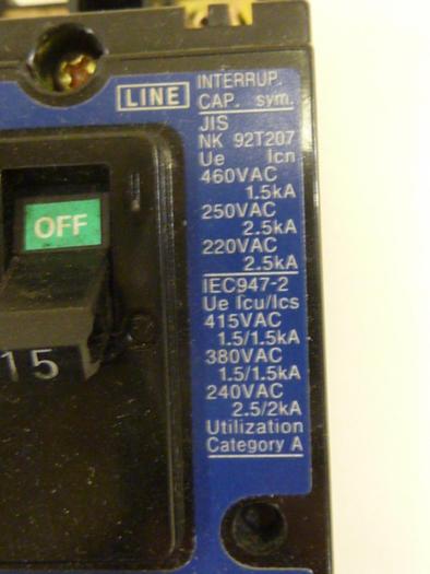 Used MITSUBISHI 15 Amp Circuit Breaker NF30-CS-15 #60800