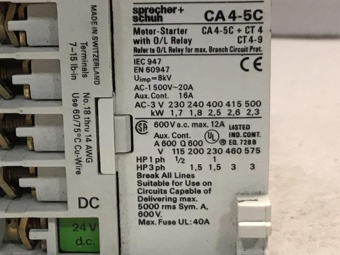 Used SPRECHER & SCHUH Contactor CA4-5C #124137