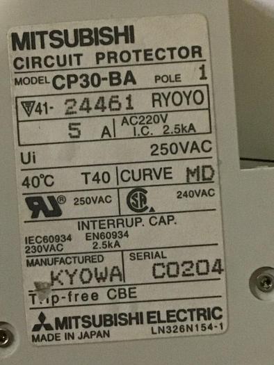 Used MITSUBISHI 5 Amp Circuit Protector CP30-BA-1P-5A #119602