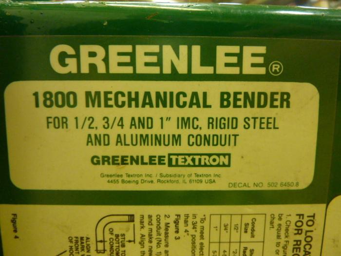 Used GREENLEE TOOL Mechanical Bender 1800 #48175