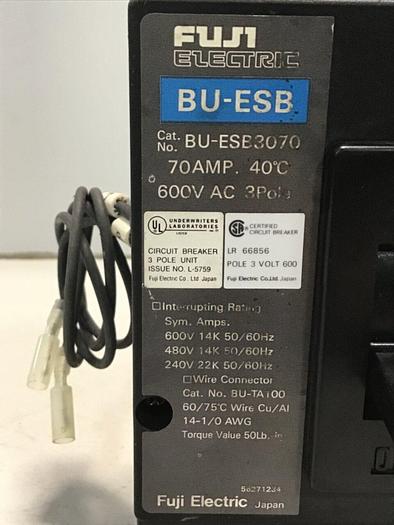Used FUJI ELECTRIC 70 Amp Circuit Breaker BU-ESB3070 #127452
