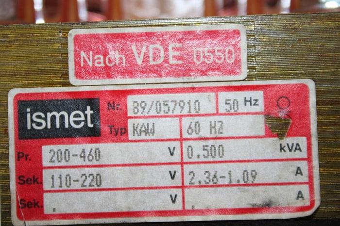 Used ISMET 0.500 kVA Transformer 89/057910 Used