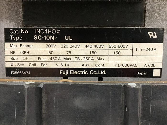 Used FUJI ELECTRIC Contactor SC-10N/UL 1NC4H0 #136161