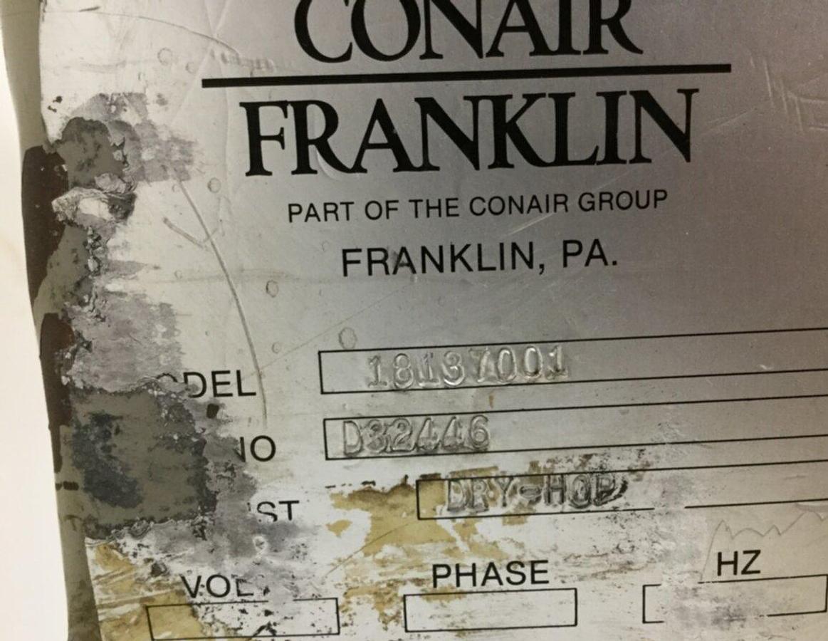 Used CONAIR FRANKLIN CD30 Desiccant Dryer w/ Hopper D30A4000300 HOP USED 