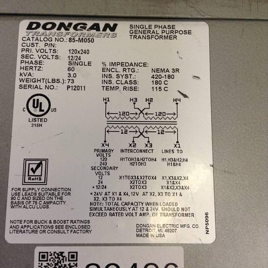 Used DONGAN 3.0 kVA Transformer 85-M050 #80496