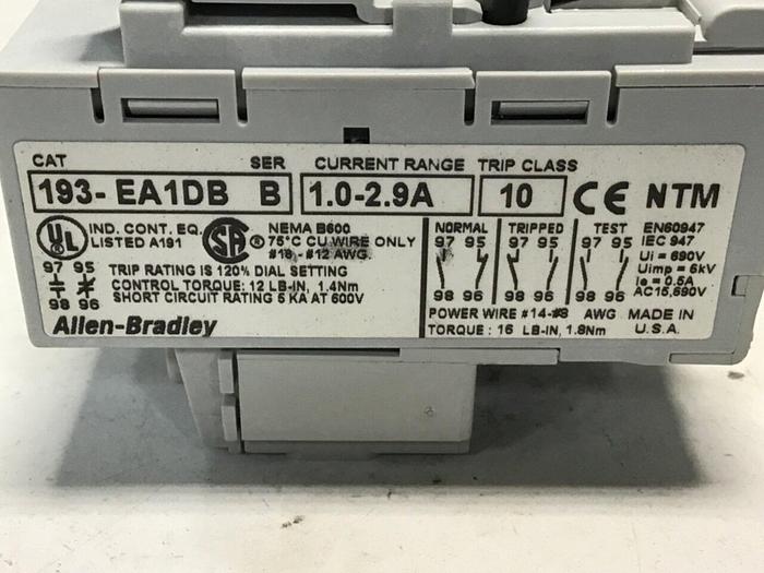 Used ALLEN BRADLEY Overload Relay 193-EA1DB SER B #132928