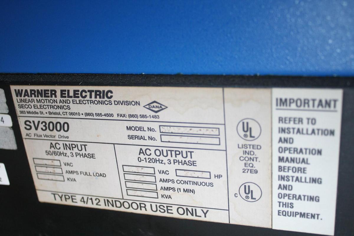 Used WARNER ELECTRIC Servo Drive SV3000 DRIVE #20886