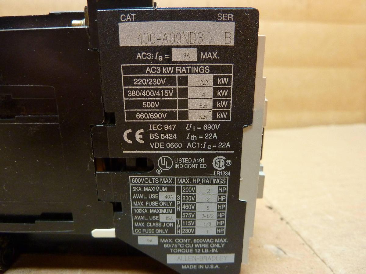 Used ALLEN BRADLEY Contactor 100-A09ND3 SER B Used