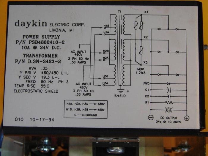 Used DAYKIN Power Supply & 0.35 kVA Transformer PSD4862410-2 Used