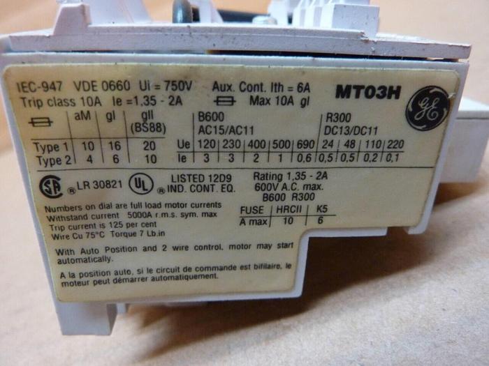 Used GENERAL ELECTRIC / GE Overload Relay MT03H #23293