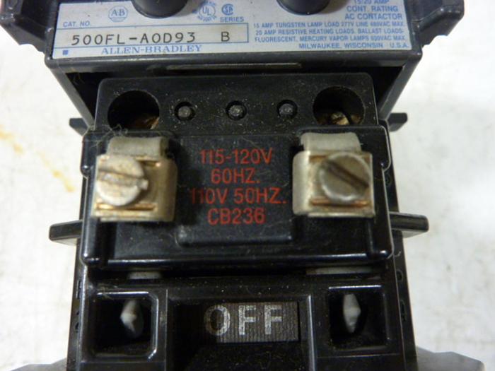 Used ALLEN BRADLEY Contactor 500FL-AOD93 SER B #58030