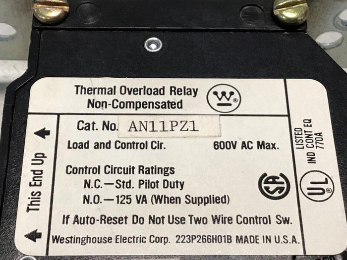 Used WESTINGHOUSE Thermal Overload Relay AN11PZ1 #122578