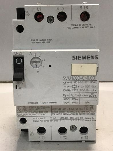 Used SIEMENS Motor Protection Circuit Breaker 3VU1600-0ML00 Used