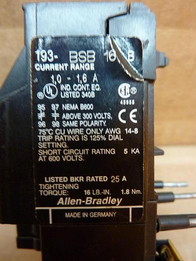 Used ALLEN BRADLEY Overload Relay 193-BSB 16 SER B #64454