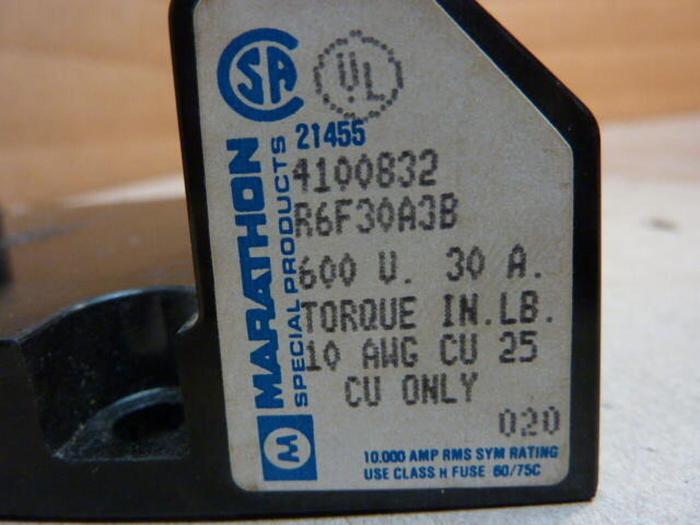 Used MARATHON 30 Amp Fuse Holder R6F30A3B #30064