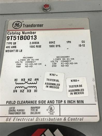 Used GENERAL ELECTRIC 3.00 kVA Transformer 9T51B0013 #124075