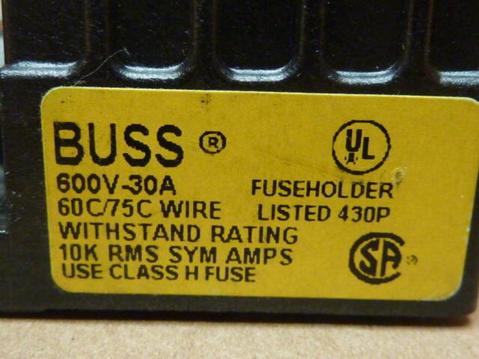 Used BUSSMANN 30 Amp Fuse Holder H60030-3C #33184